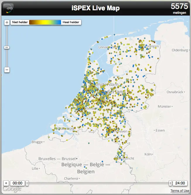 iSPEX1 map showing air-quality measurements across the Netherlands